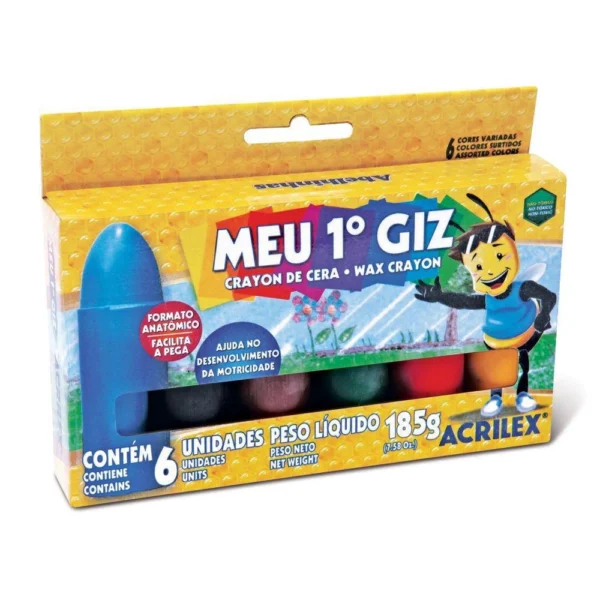 Giz de Cera - Meu Primeiro Giz 6 Cores - Acrilex